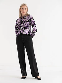 Long Sleeved Viscose Blouse Purple Floral