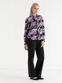 Long Sleeved Viscose Blouse Purple Floral