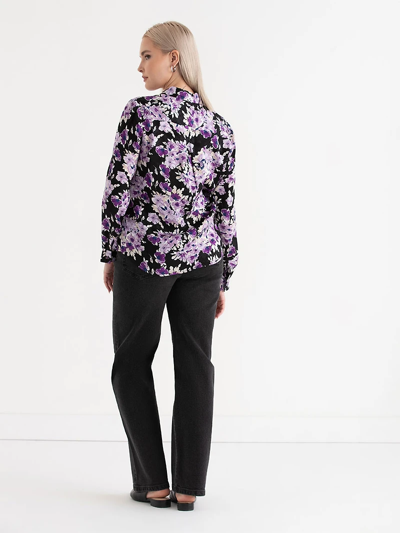 Long Sleeved Viscose Blouse Purple Floral