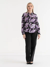 Long Sleeved Viscose Blouse Purple Floral