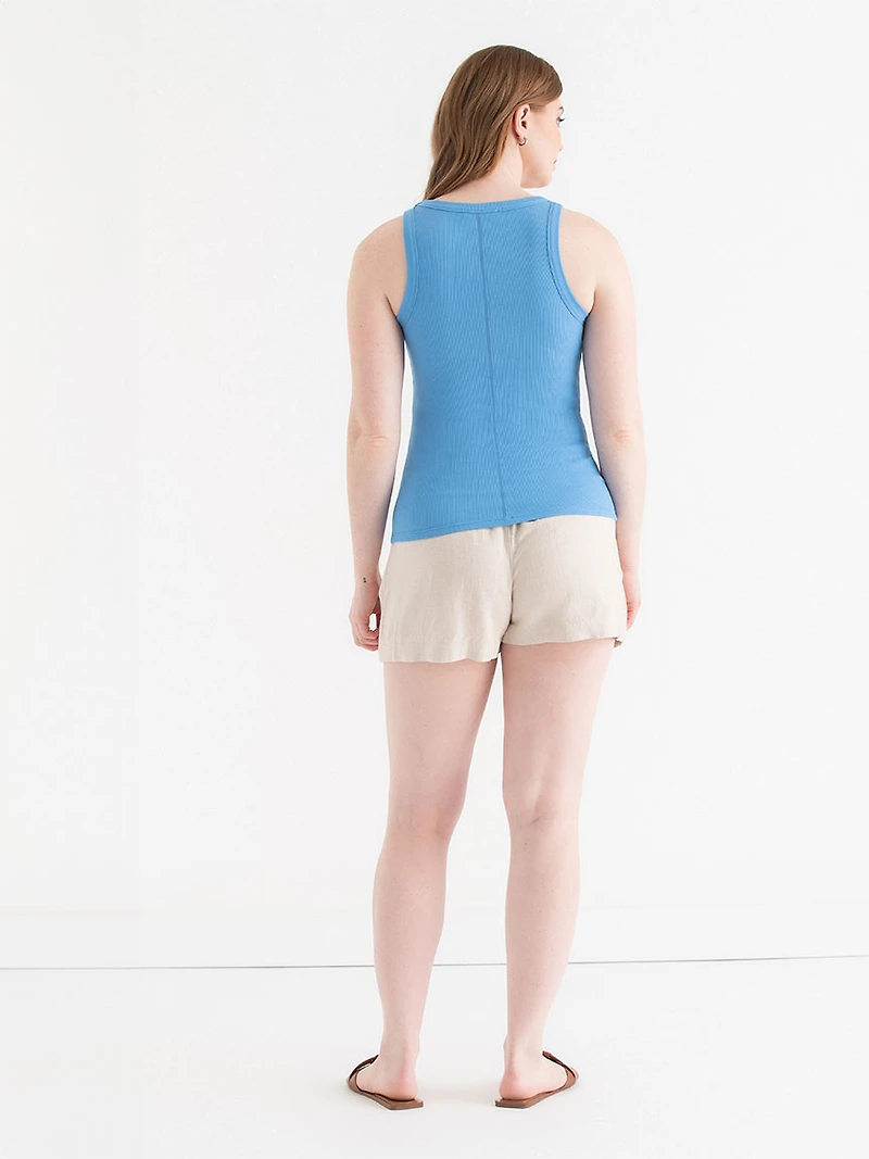 Ribbed Scoop Neck Tank Azure Blue