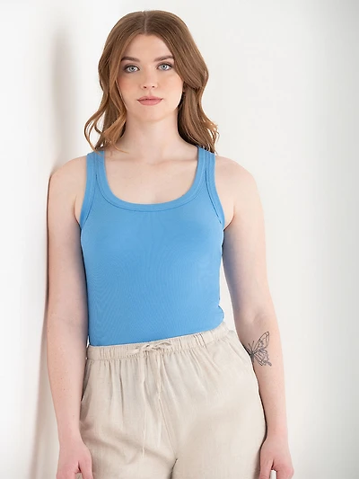 Ribbed Scoop Neck Tank Azure Blue