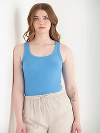 Ribbed Scoop Neck Tank Azure Blue