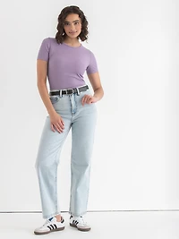 Short Sleeve Ribbed Crew Neck Top Dusk