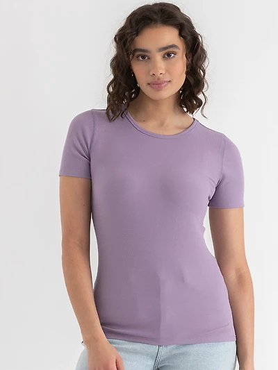Short Sleeve Ribbed Crew Neck Top Dusk