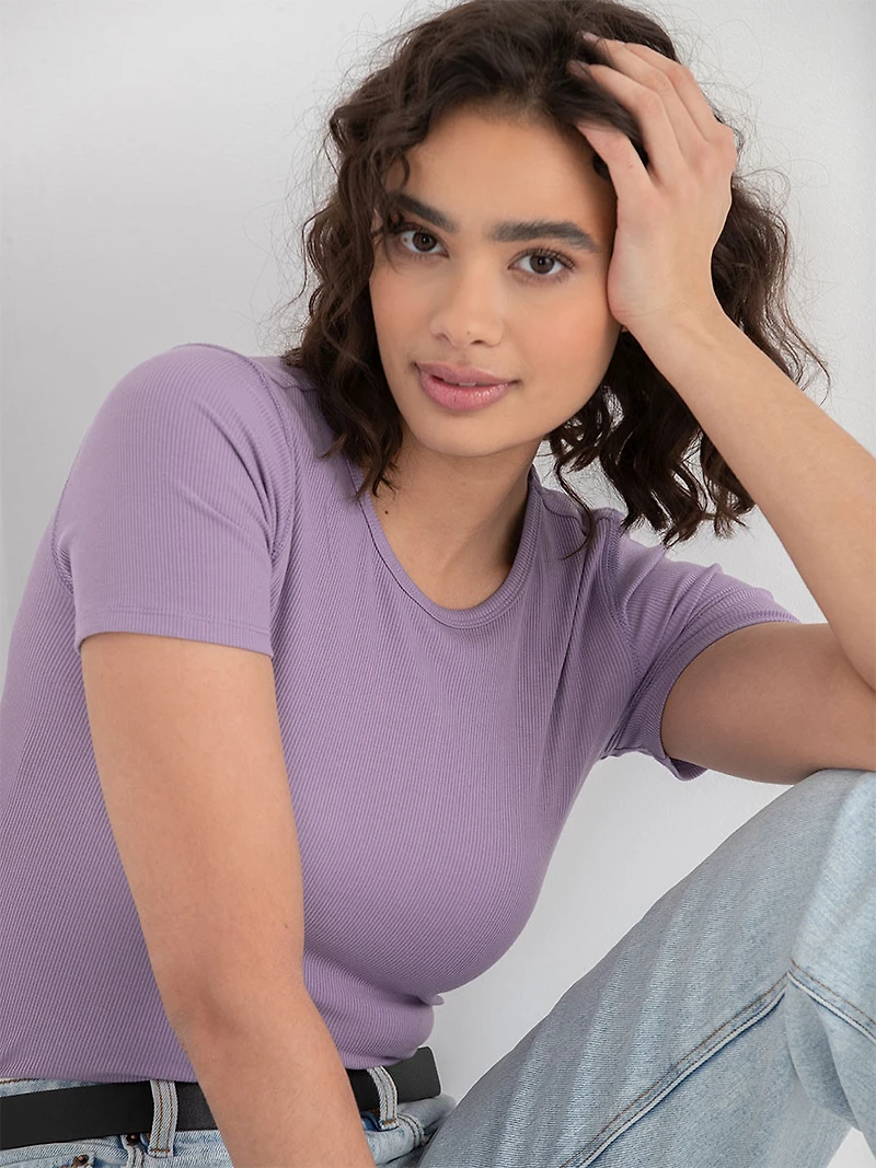 Short Sleeve Ribbed Crew Neck Top Dusk