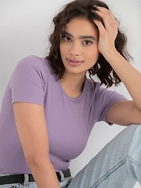 Short Sleeve Ribbed Crew Neck Top Dusk
