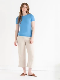 Short Sleeve Ribbed Crew Neck Top Azure Blue