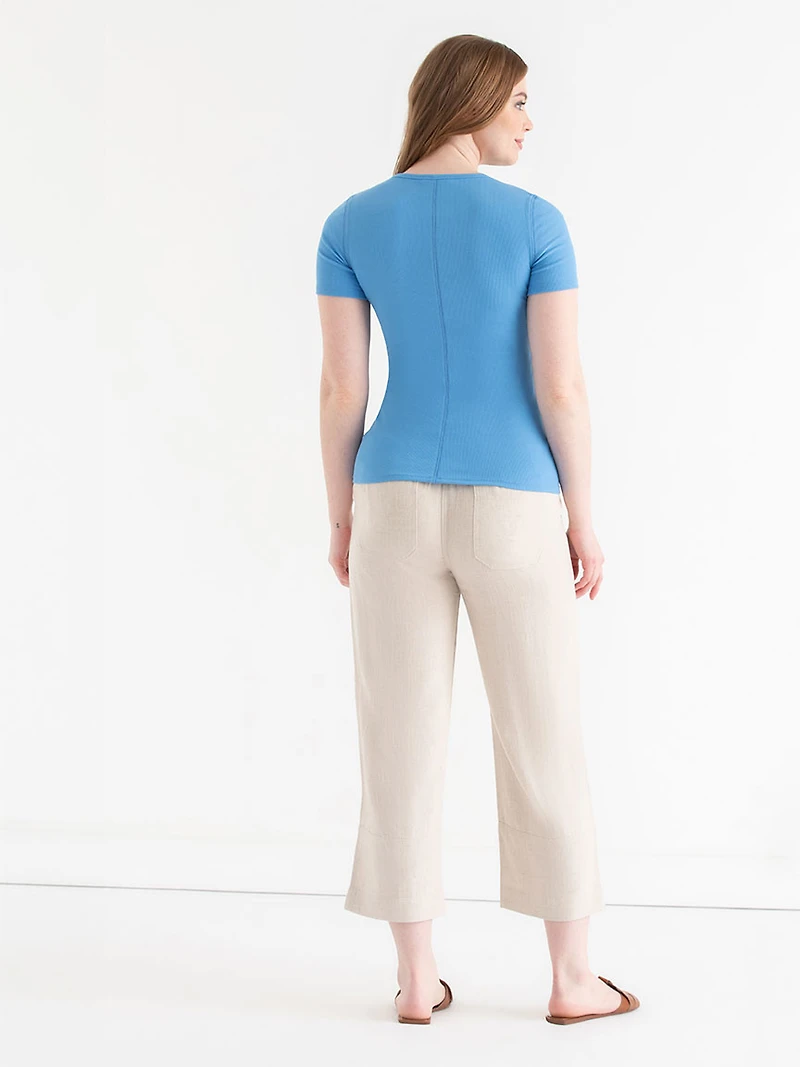 Short Sleeve Ribbed Crew Neck Top Azure Blue