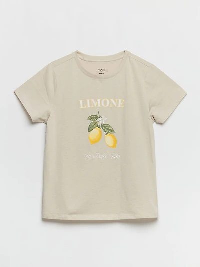Relaxed Crew Neck T-Shirt with Lemon Print