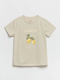 Relaxed Crew Neck T-Shirt with Lemon Print