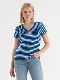 V-Neck Relaxed Tee Toasted Coconut with White Stripes