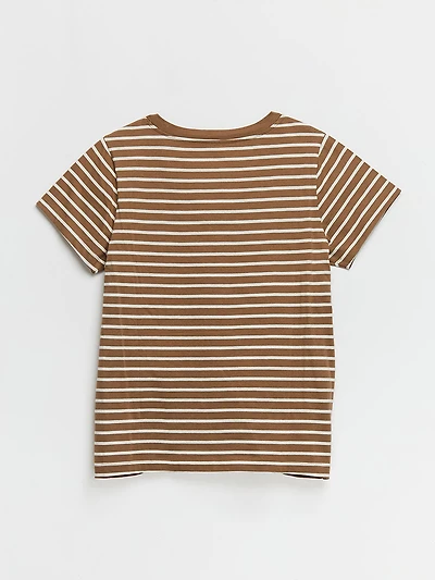 V-Neck Relaxed Tee Toasted Coconut with White Stripes