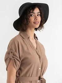 Wide-Brim Straw Hat in Black