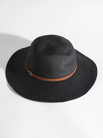 Wide-Brim Straw Hat in Black