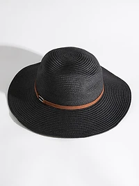 Wide-Brim Straw Hat in Black