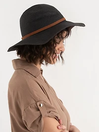 Wide-Brim Straw Hat in Black