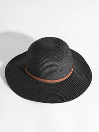 Wide-Brim Straw Hat in Black