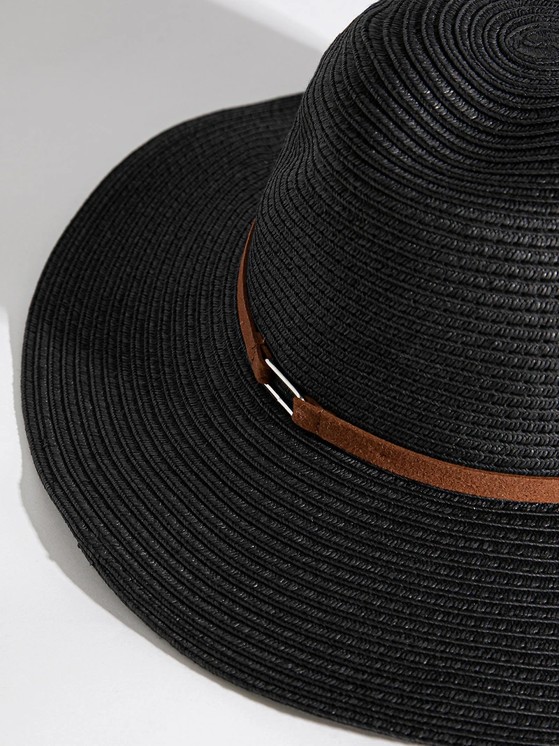 Wide-Brim Straw Hat in Black