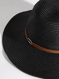 Wide-Brim Straw Hat in Black