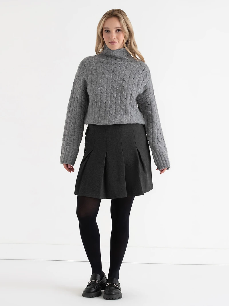 Flippy Pleated Mini Skirt Charcoal