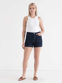 Midnight Blue Patch Pocket Jean Shorts