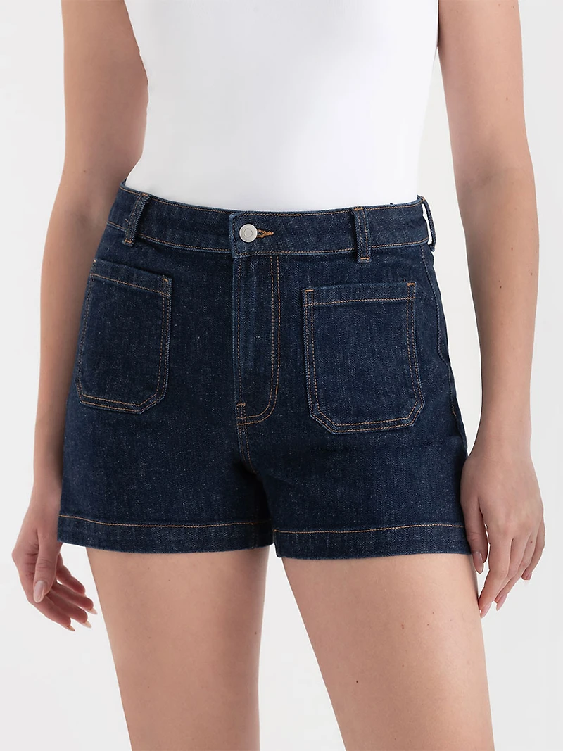 Midnight Blue Patch Pocket Jean Shorts