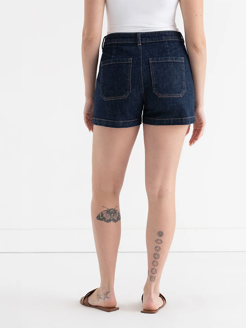 Midnight Blue Patch Pocket Jean Shorts