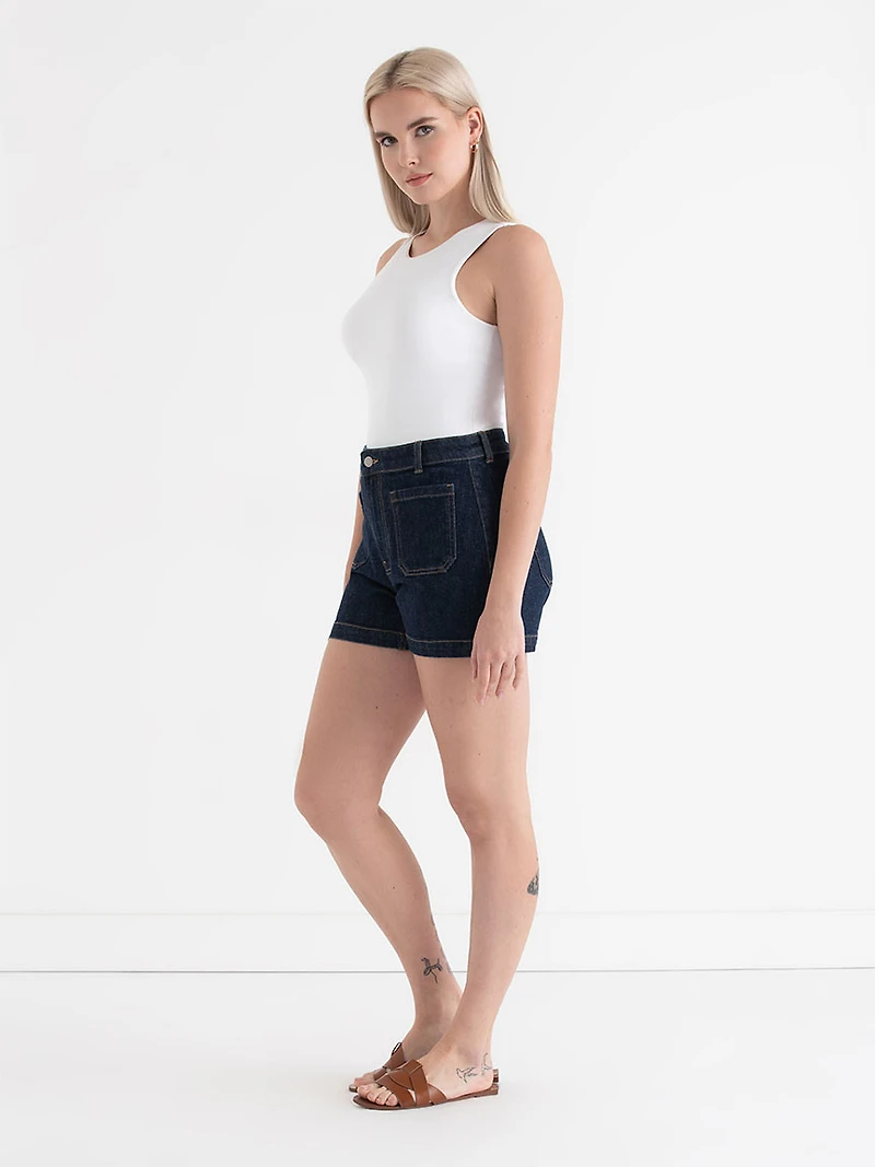 Midnight Blue Patch Pocket Jean Shorts