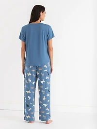 T-Shirt and Print Pants Pajama Set Dogs Pocket