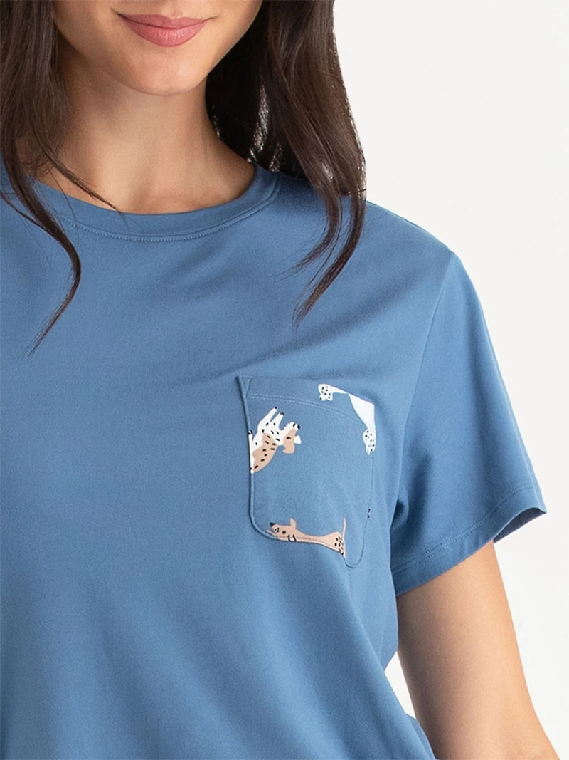 T-Shirt and Print Pants Pajama Set Dogs Pocket