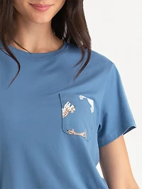 T-Shirt and Print Pants Pajama Set Dogs Pocket
