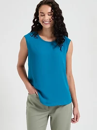 2-Layer Cap Sleeve Blouse Pastel Blue Floral