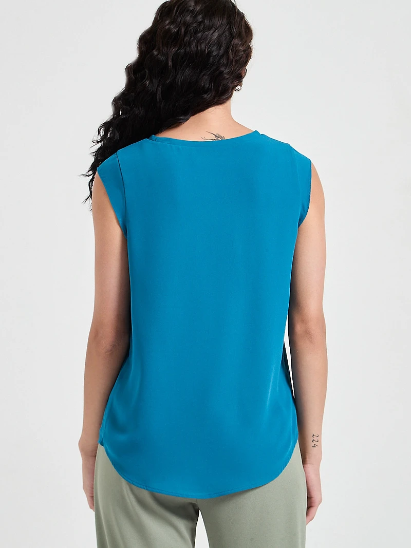 2-Layer Cap Sleeve Blouse Pastel Blue Floral