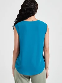 2-Layer Cap Sleeve Blouse Pastel Blue Floral