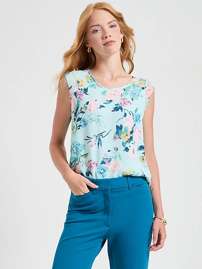 2-Layer Cap Sleeve Blouse Pastel Blue Floral
