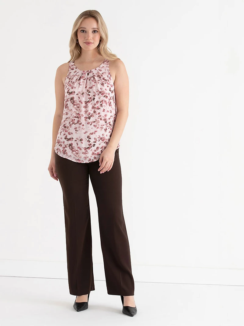 Romantic Pink Petal Paulina Pleat Neck Sleeveless Blouse