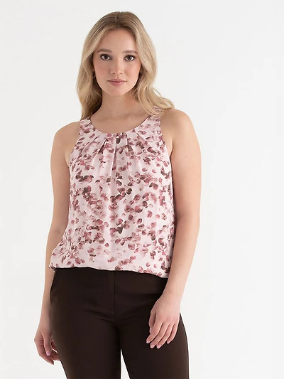 Romantic Pink Petal Paulina Pleat Neck Sleeveless Blouse