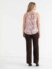 Romantic Pink Petal Paulina Pleat Neck Sleeveless Blouse