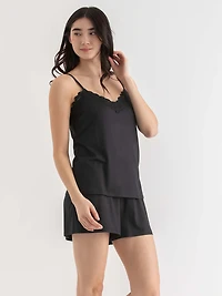 Black Lace Trim Cami & Shorts Sleep Set