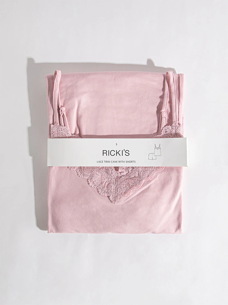 Bleached Mauve Lace Trim Cami & Shorts Sleep Set