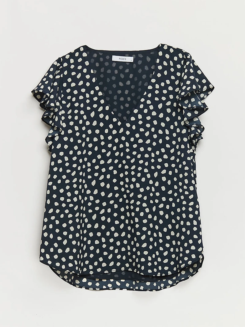 Blue Watercolour Flower Flutter Sleeve Blouse