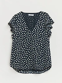 Blue Watercolour Flower Flutter Sleeve Blouse