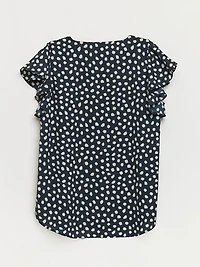 Blue Watercolour Flower Flutter Sleeve Blouse