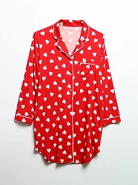 Goji Berry Hearts Long Sleeve Button-Down Sleep Shirt