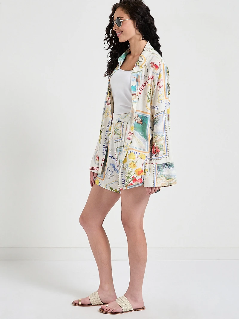 Wavy Stripe Long Sleeve Linen Blend Shirt
