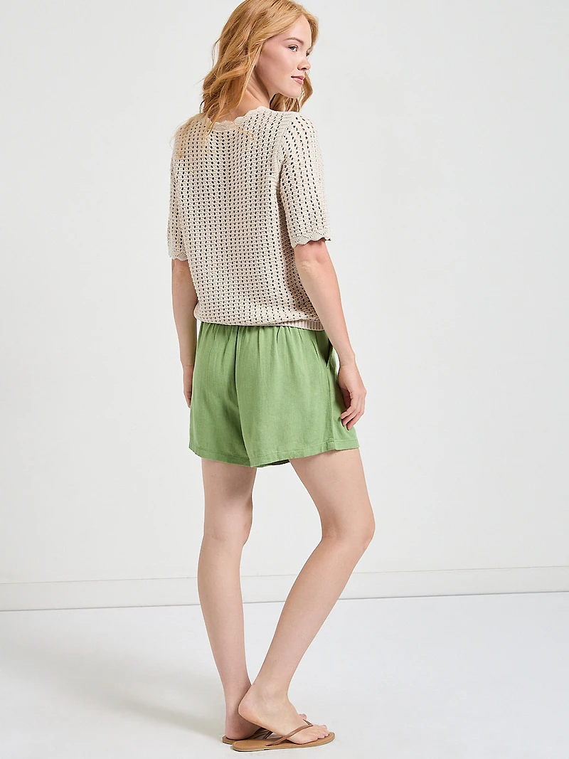 Jade Green Short Sleeve Cotton Stitch Pullover