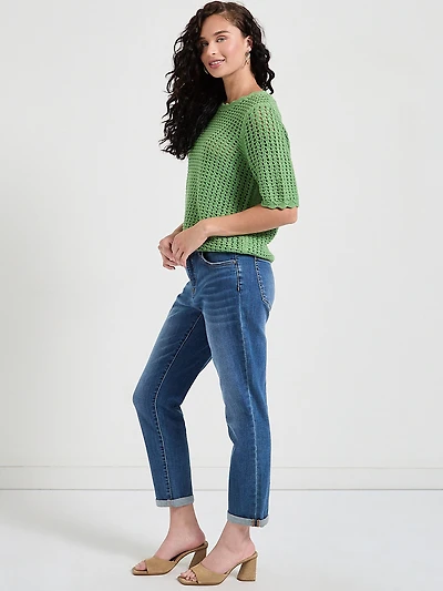 Jade Green Short Sleeve Cotton Stitch Pullover