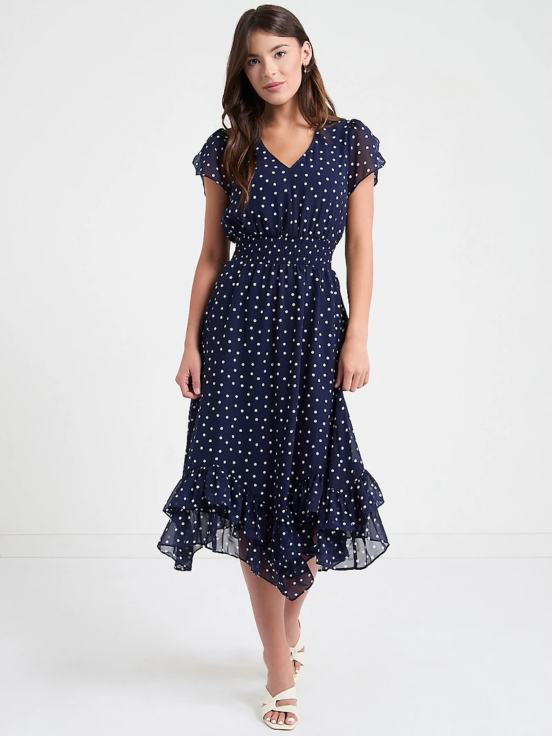 Pink A Boo Chiffon Handkerchief Hem Ruffle Dress