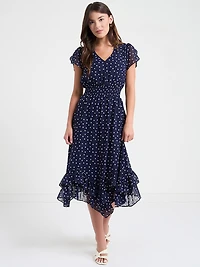 Pink A Boo Chiffon Handkerchief Hem Ruffle Dress